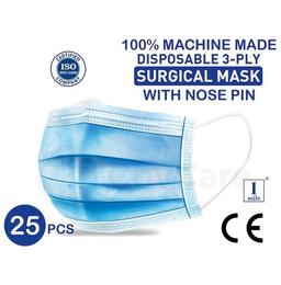 1Mile Blue Universal 3 Ply Disposable Surgical Face Mask with Nose Pin