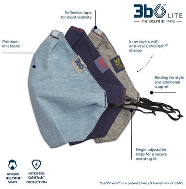 3bo XL Blue, Navy & Grey Deltoid Lite Face Mask with Knit Fabric