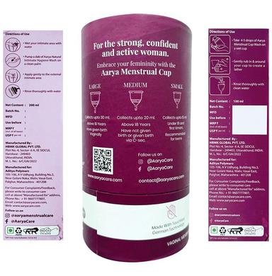 Aarya Combo Pack of Natural Hygiene Intimate Wash (200ml), Menstrual Cup Wash Liquid (100ml) & 12 Hours Leakage Protection Menstrual Large