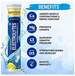 Ayurveda Organics Antioxidants Electrolytes Carbohydrates 2:1 Effervescent Tablet Lime & Lemon
