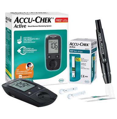 Accu-Chek Active Blood Glucometer Kit (Box of 10 Test strips Free) | Blood Glucose Monitors
