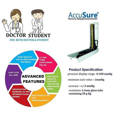 AccuSure Mercury Sphygmomanometer with Free Professional Stethoscope