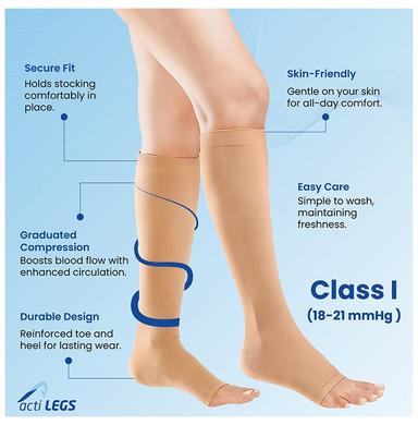 actiLEGS Class I Medical Compression Stocking Open Toe Knee Length Small Skin Colour