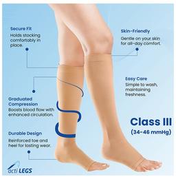 actiLEGS Class III Medical Compression Stocking Open Toe Knee Length Small Skin Colour