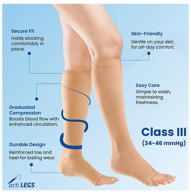 actiLEGS Class III Medical Compression Stocking Open Toe Knee Length Small Skin Colour