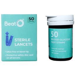 BeatO Curv Combo Pack of Blood Glucose Test Strips & Lancets (50 Each)