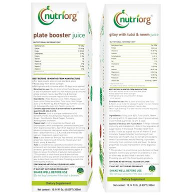 Nutriorg Combo Pack of Plate Booster Juice & Giloy with Tulsi & Neem Juice (300ml Each)