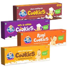 Bebe Burp Combo Pack of 8M+ Cookies (150gm Each) Whole Wheat & Banana, Ragi, Oats & Raisins and Choco Multigrain