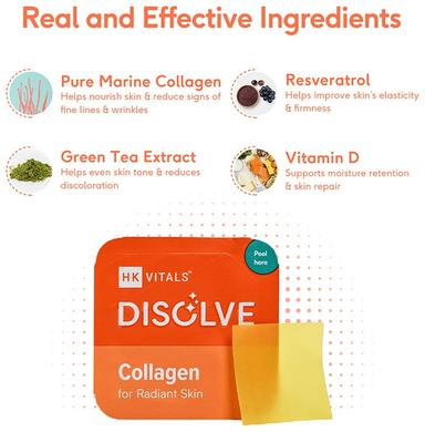 Healthkart HK Vitals Disolve with Marine Collagen & Resveratrol | Strip for Healthy Skin | Flavour Mango