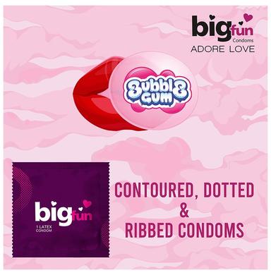 Bigfun Dotted, Ribbed & Contoured Condom Bubblegum
