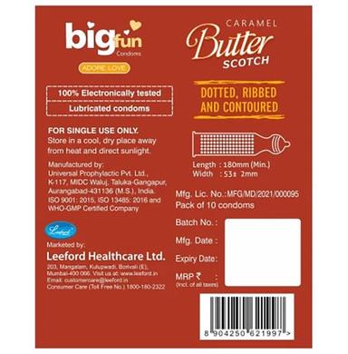 Bigfun Dotted, Ribbed & Contoured Condom Caramel Butter Scotch