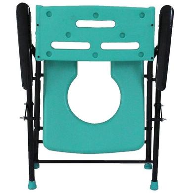 Fidelis Commode Chair U Shaped with Metal Arm, Pot and Back Smile Hole Universal Green
