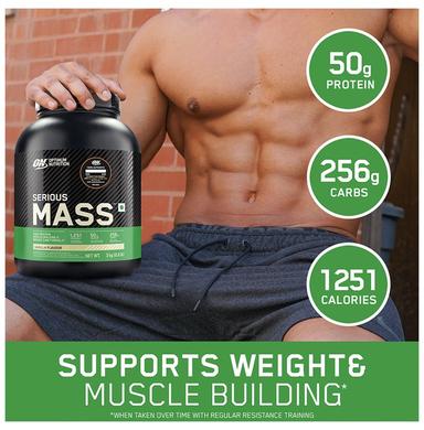 Optimum Nutrition (ON) Serious Mass High Protein for Weight Gain & Muscle Building | Flavour Powder Vanilla
