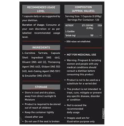 MuscleBlaze L-Carnitine L-Tartrate | For Fat Metabolism, Energy & Performance | Capsule
