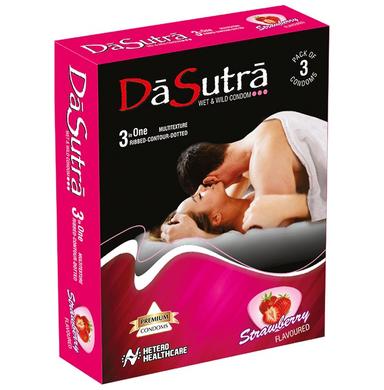 Dasutra Wet & Wild Condom (3 Each) Strawberry