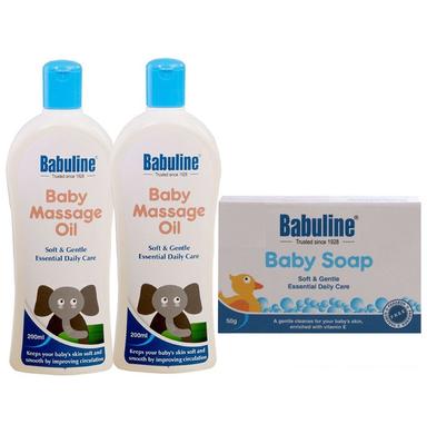 Babuline Combo Pack of Baby Massage Oil 200ml (Pack of 2) with Free Mini Soap for Baby 50gm