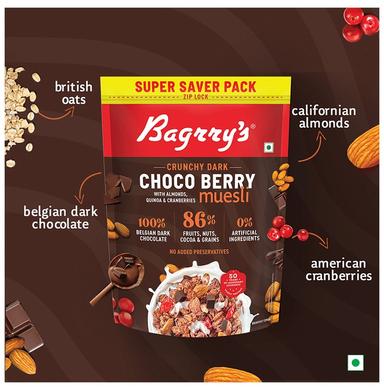 Bagrry's Crunchy Dark Choco Berry Muesli with Almonds, Quinoa & Cranberries