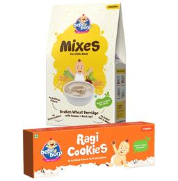 Bebe Burp Combo Pack of 6M+ Mixes Broken Wheat Porridge 200gm and 8M+ Ragi Cookies 150gm