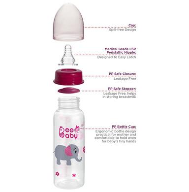 BeeBaby 2 in 1 Advance+ Baby Feeding Bottle To Sippy Bottle with Anti-Colic Silicone Nipple & Silicone Sippy Spout. 8 months+ Pink