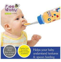 BeeBaby 2 in 1 Gentle Slim Neck Baby Feeding Bottle with Anti - Colic Gentle Touch Silicone Nipple and Feeder Spoon 8 Months + (250ml Each) Blue