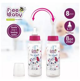BeeBaby 2 in 1 Gentle Slim Neck Baby Feeding Bottle with Anti - Colic Gentle Touch Silicone Nipple and Feeder Spoon 8 Months + (250ml Each) Pink