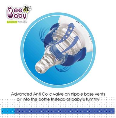 BeeBaby Basic Slim Neck Baby Feeding Bottle with Anti-Colic Silicone Nipple 4 Months + (125ml Each) Blue