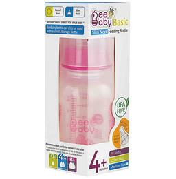 BeeBaby Basic Slim Neck Baby Feeding Bottle with Anti-Colic Silicone Nipple 4 Months + (125ml Each) Pink