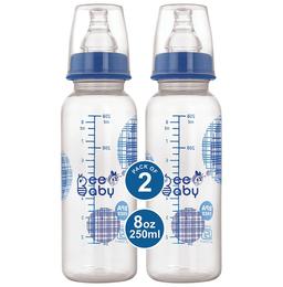 BeeBaby Basic Slim Neck Baby Feeding Bottle with Premium Anti - Colic Comfort Silicone Nippl 8 Months + (250ml Each) Blue