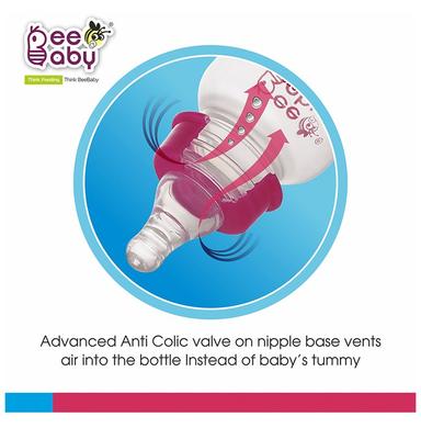 BeeBaby Basic Slim Neck Baby Feeding Bottle with Premium Anti - Colic Comfort Silicone Nippl 8 Months + (250ml Each) Pink