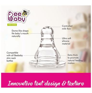 BeeBaby Comfort Slim Neck Baby Feeding Bottle with Slow Flow Anti-Colic Silicone Nipple 8 Months + (240ml Each) Pink