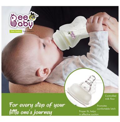 BeeBaby Comfort Slim Neck Baby Feeding Bottle with Slow Flow Anti-Colic Silicone Nipple. Infants 4 Months + (120ml Each) Green
