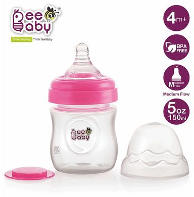 BeeBaby Ease Wide Neck Baby Feeding Bottle with Medium Flow Anti-Colic Soft Silicone Nipple 4 Months + (150ml Each) Pink