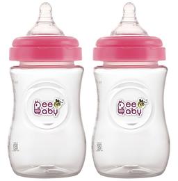 BeeBaby Ease Wide Neck Baby Feeding Bottle with Medium Flow Anti-Colic Soft Silicone Nipple 8 Months + (300ml Each) Pink