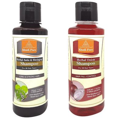 Khadi Pure Combo Pack of Herbal Amla & Bhringraj & Herbal Onion Shampoo (210ml Each)