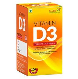 Allen Nutraceutical Vitamin D3 (Cholecalciferol) 1000 I.U for Bone Metabolism & Immunity | Tablet