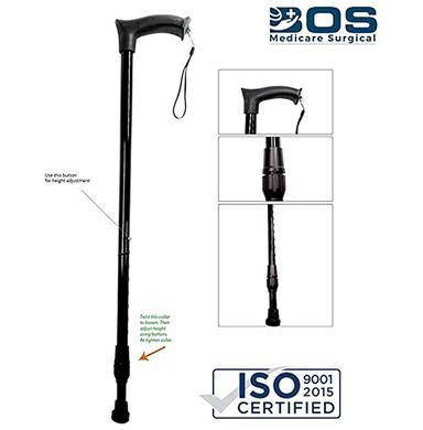 Bos Medicare Surgical Single Walking Stick with Height Adjustable