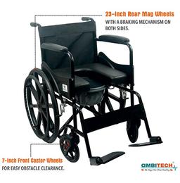 Ambitech 2-In-1 Heavy Duty Lightweighted & Foldable Commode Wheelchair with Removable Airtight Pot