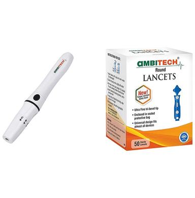 Ambitech Combo Pack of Adjustable Lancing Device with Ambitech 50 Round Lancets