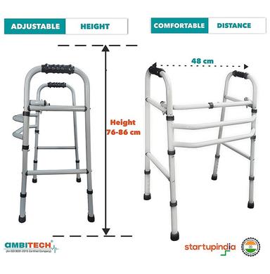 Ambitech MS Height Adjustable & Double Bar Folding Walker Grey