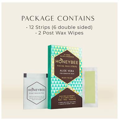 Honey Bee Facial Wax Strip 8 and 2 Post Wax Wipes Aloe Vera