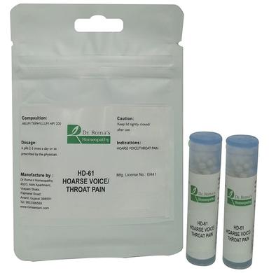 Dr. Romas Homeopathy HD-61 Hoarse Voice & Throat pain, 2 Bottles of 2 Dram