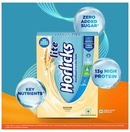 Horlicks Lite with Antioxidant Nutrients, Protein & No Added Sugar for Stamina, Bones, Immunity & Growth Powder Badam