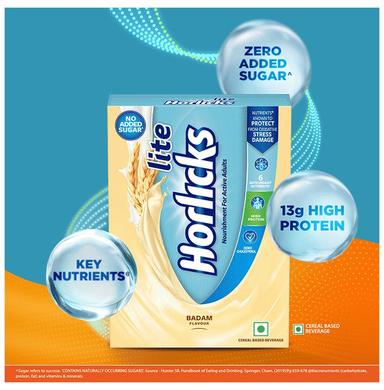 Horlicks Lite with Antioxidant Nutrients, Protein & No Added Sugar for Stamina, Bones, Immunity & Growth Powder Badam