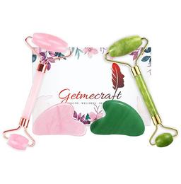 Get Me Craft Combo Pack of Rose Quartz Roller and Gua Sha Facial Massage with Jade Face Roller and Gua Sha Set