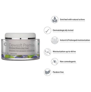 Dewsoft Premia Advanced Moisturising Cream | Non-Comedogenic & Paraben Free Face Care Product | Dermatologically Tested | Derma Care | For Advanced Hydration