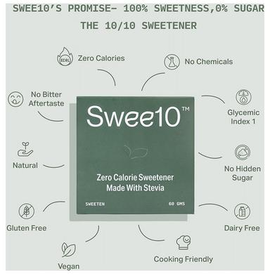 Swee10 Natural Stevia Sweetener Powder | Sugar Free | Zero Calorie Sugar Substitute 60 Sachet (1gm Each)