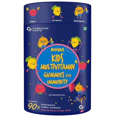Carbamide Forte Novosules Kids Multivitamin | Gummies for Energy, Brain & Gut Health | Flavour Mango, Strawberry & Orange