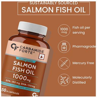 Carbamide Forte Salmon Fish Oil with 1000mg | Rich in Omega 3 | | Softgel Capsule for Heart, Joints, Bones & Skin Health
