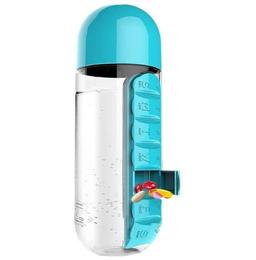Krivish 2 in 1, 7 Compartments Weekly Medicine Pill Box with Water Bottle 600ml Multicolor