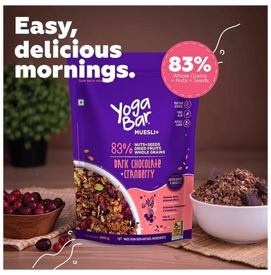 Yoga Bar Muesli+ with Antioxidants & Omega 3 | Dark Chocolate & Cranberry